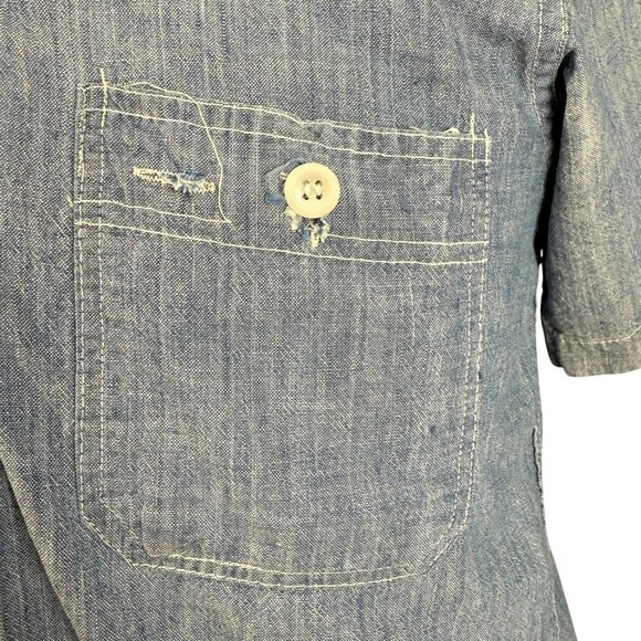 Vintage 60s King Kole Blue Chambray Shirt S/S Button-Up Mens Cotton Medium - Picture 10 of 11